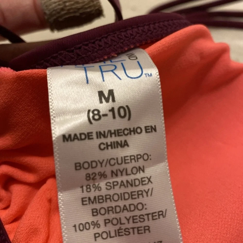 Time and Tru Burgundy Floral Bikini Top